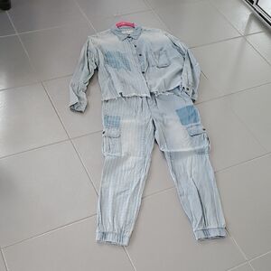 Vintage Shavana Light Blue Denim Like Blouse And Pant.